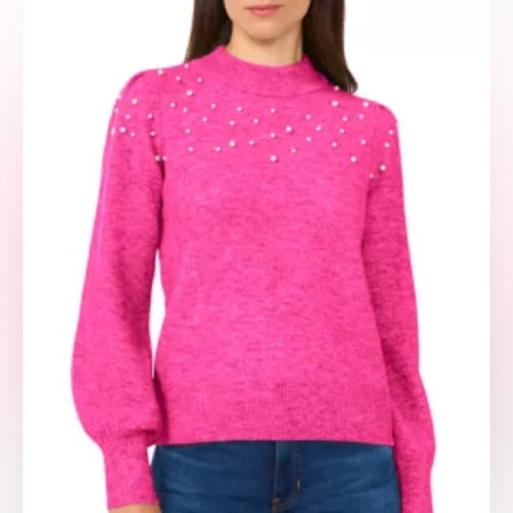 CeCe Fuchsia Pink Pearl-Embellished Sweater size medium